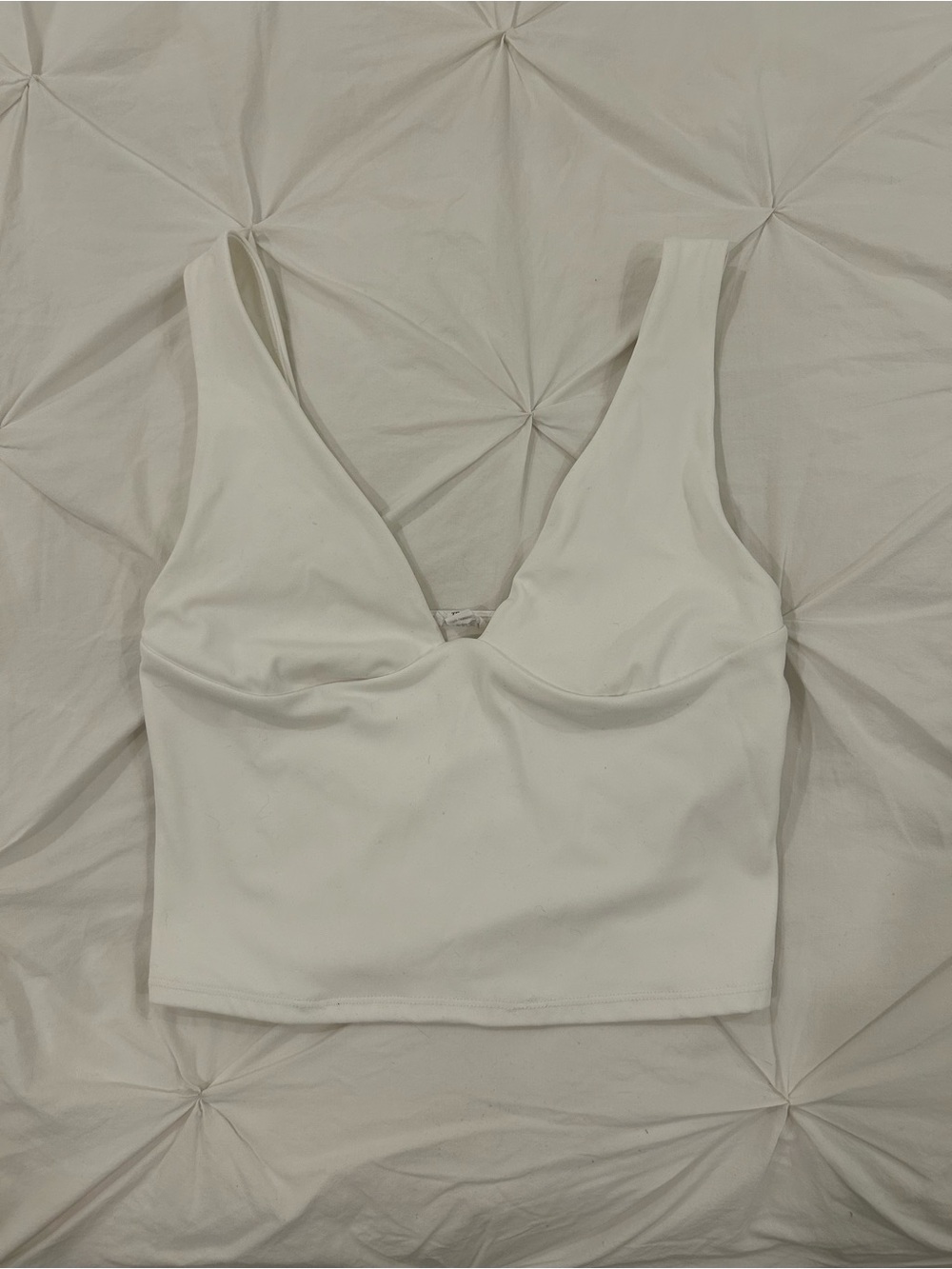 Garage White Crop Tank with V-Neck Support
